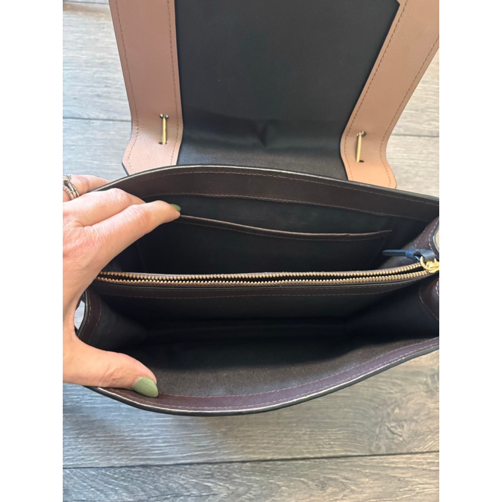 Zac Posen Katie Satchel Crossbody Leather Structured Top Handle Bag Purse Navy - Picture 12 of 16